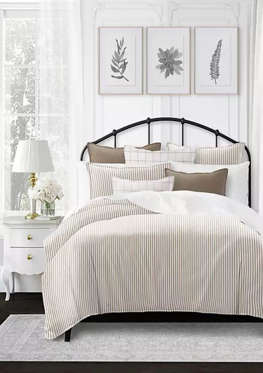 Bed & Bath * | 6Ix Tailors Fine Linens Basic Ticking Stripes Twin Duvet Cover & 1 Sham Set Walnut