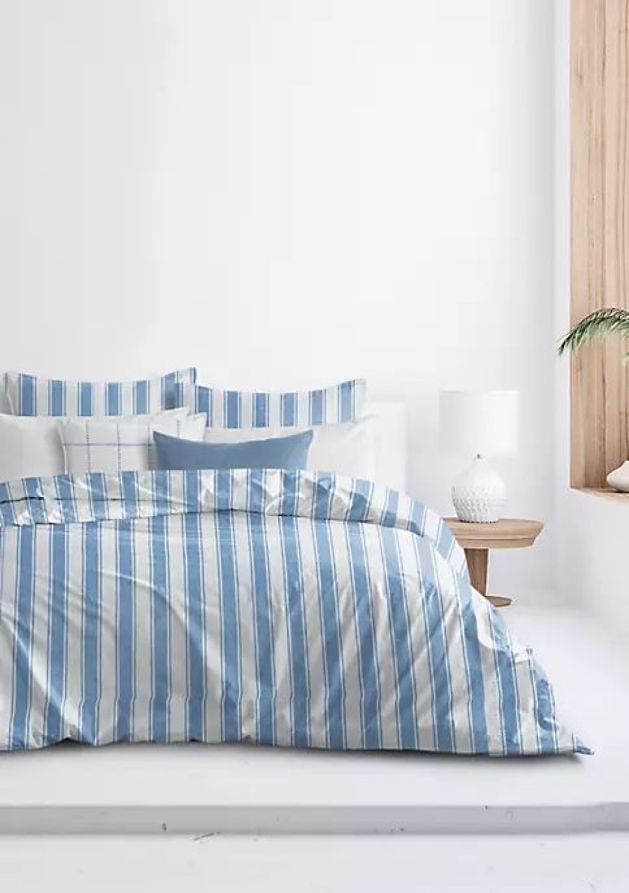 Bed & Bath * | 6Ix Tailors Fine Linens Denim Stripes California King Duvet Cover & 2 Shams Set Blue