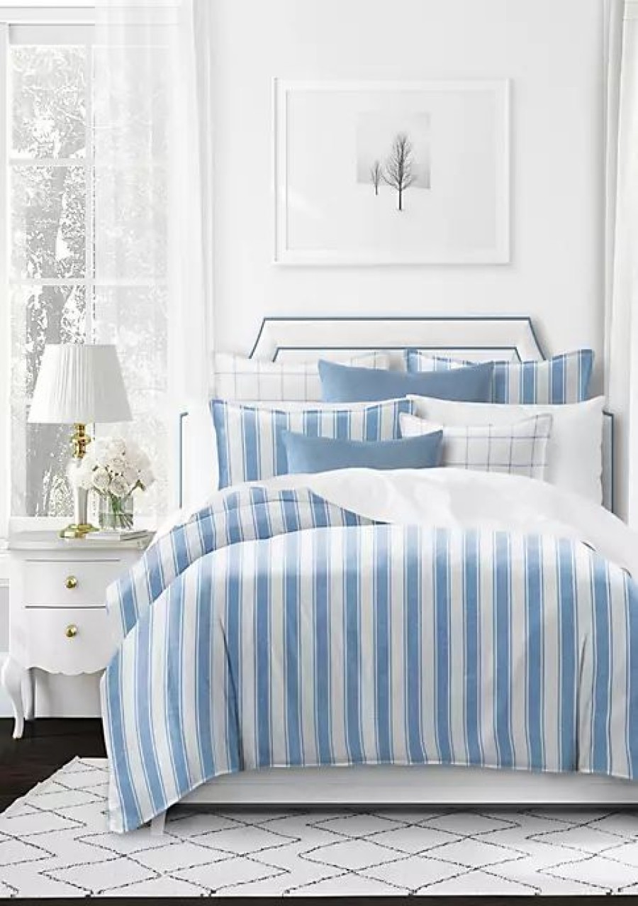 Bed & Bath * | 6Ix Tailors Fine Linens Denim Stripes California King Duvet Cover & 2 Shams Set Blue