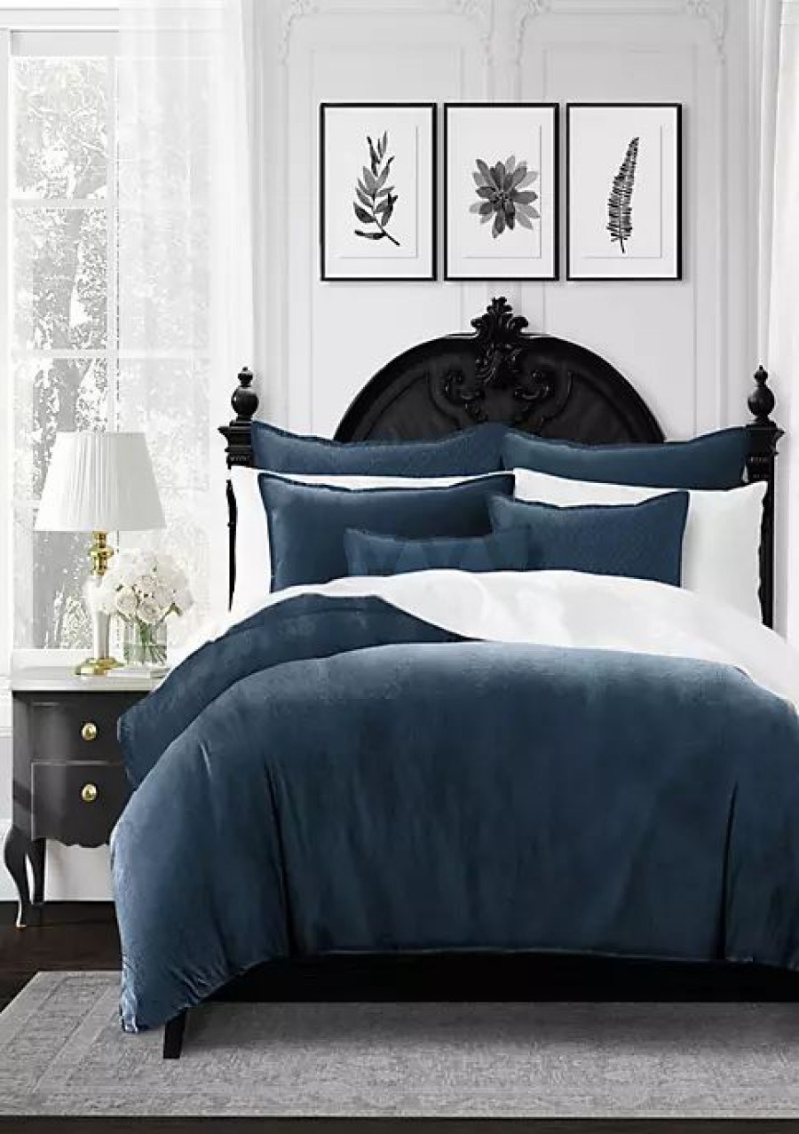 Bed & Bath * | 6Ix Tailors Fine Linens Basic Velvet Twin Duvet Cover & 1 Sham Set Marine