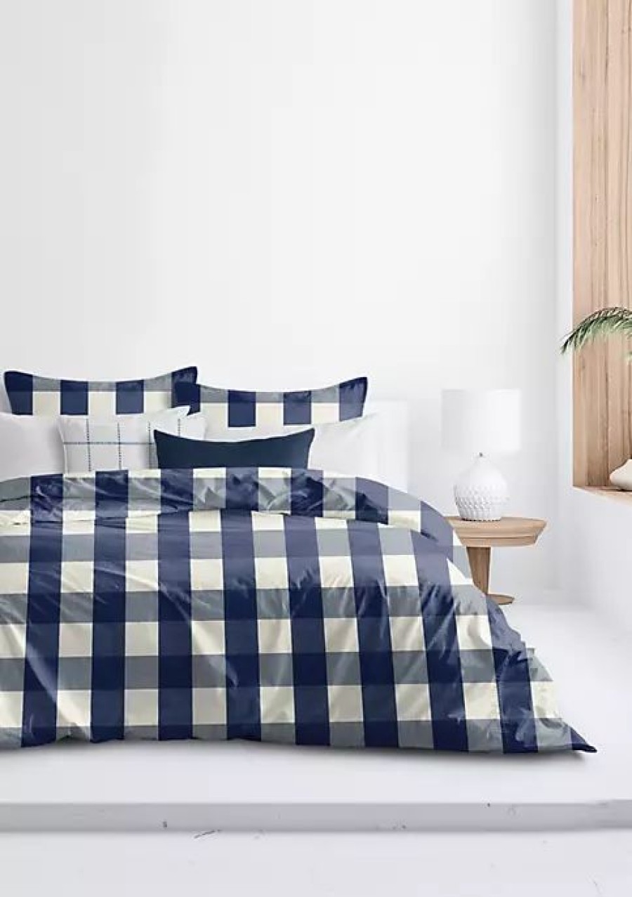 Bed & Bath * | 6Ix Tailors Fine Linens Basic Check California King Duvet Cover & 2 Shams Set Blue