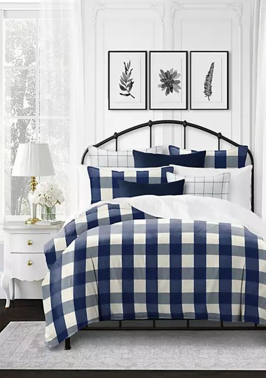 Bed & Bath * | 6Ix Tailors Fine Linens Basic Check California King Duvet Cover & 2 Shams Set Blue