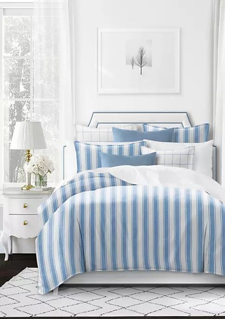 Bed & Bath * | 6Ix Tailors Fine Linens Denim Stripes Queen Comforter & 2 Shams Set Blue