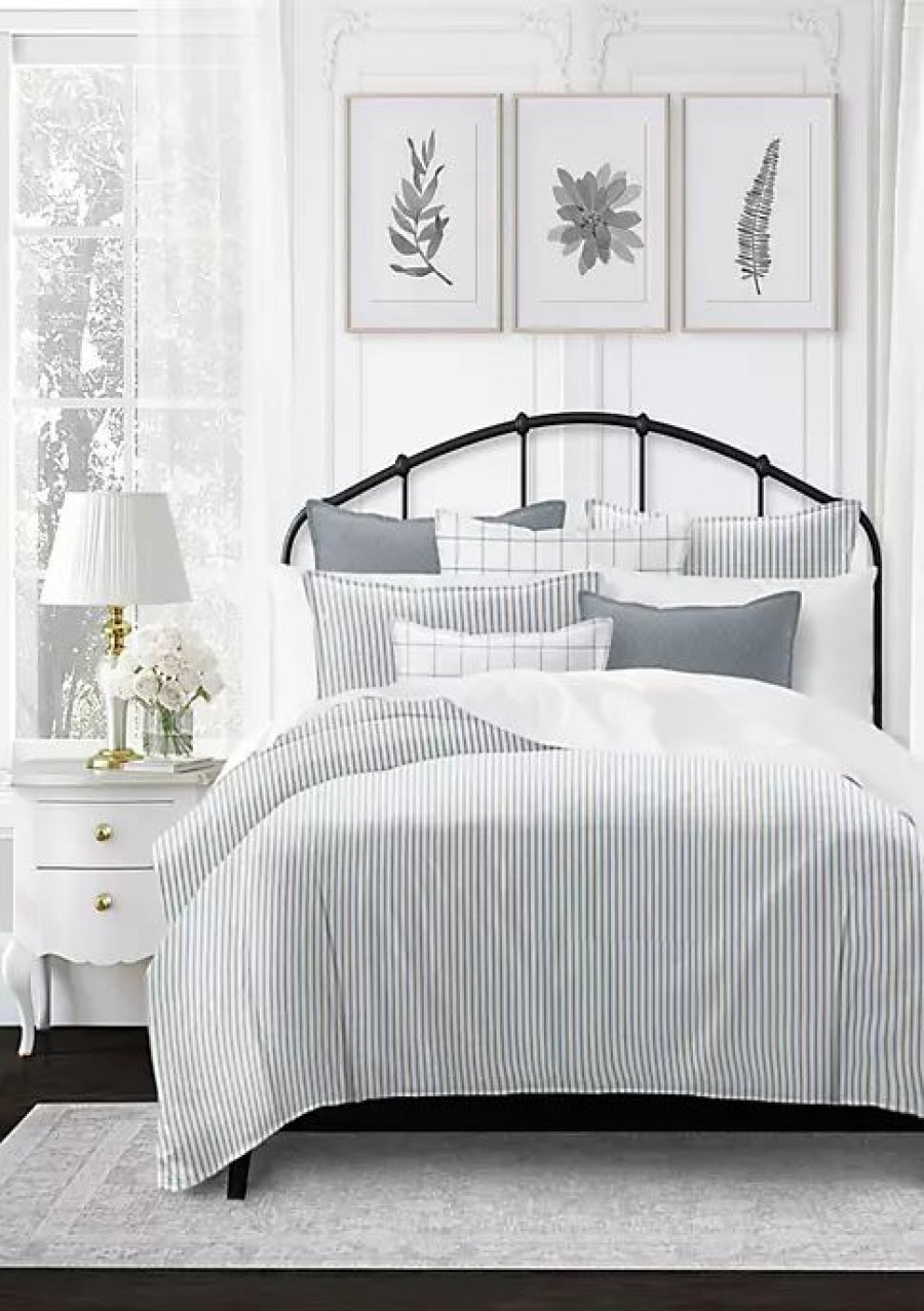 Bed & Bath * | 6Ix Tailors Fine Linens Basic Ticking Stripes Twin Comforter & 1 Sham Set Blue Fog