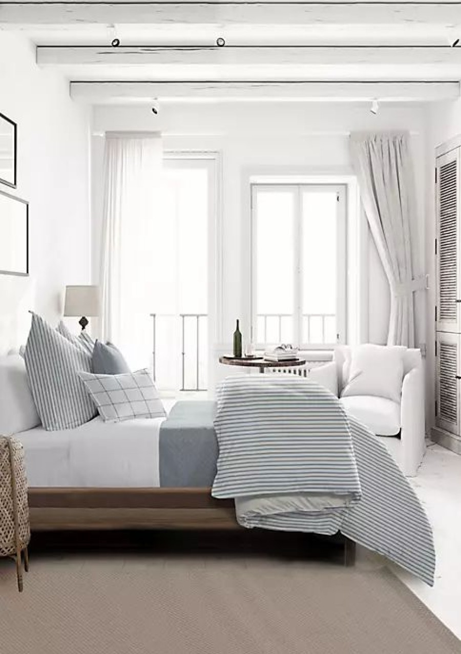 Bed & Bath * | 6Ix Tailors Fine Linens Basic Ticking Stripes Twin Comforter & 1 Sham Set Blue Fog