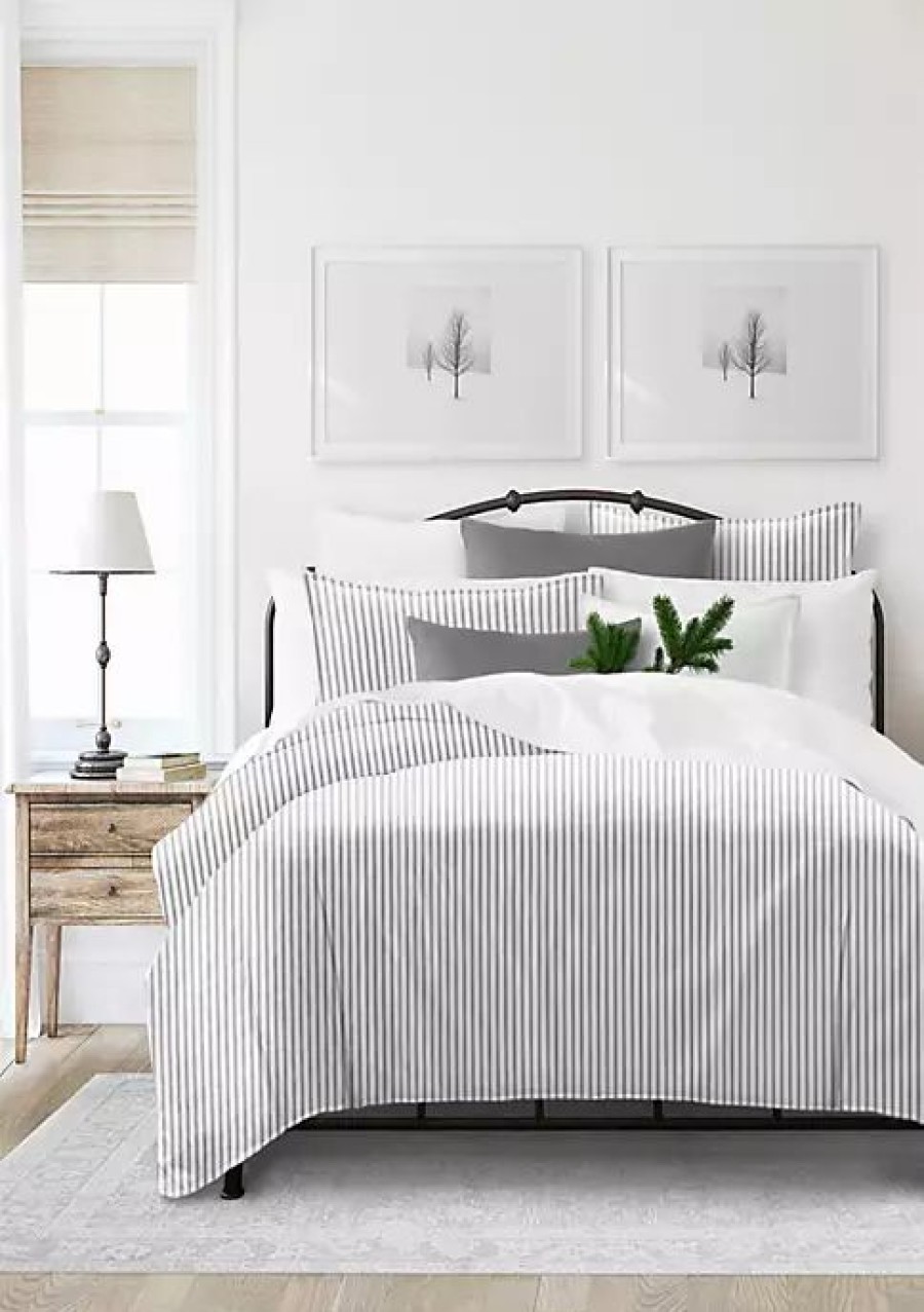 Bed & Bath * | 6Ix Tailors Fine Linens Antique Ticking Queen Duvet Cover & 2 Shams Set Gray