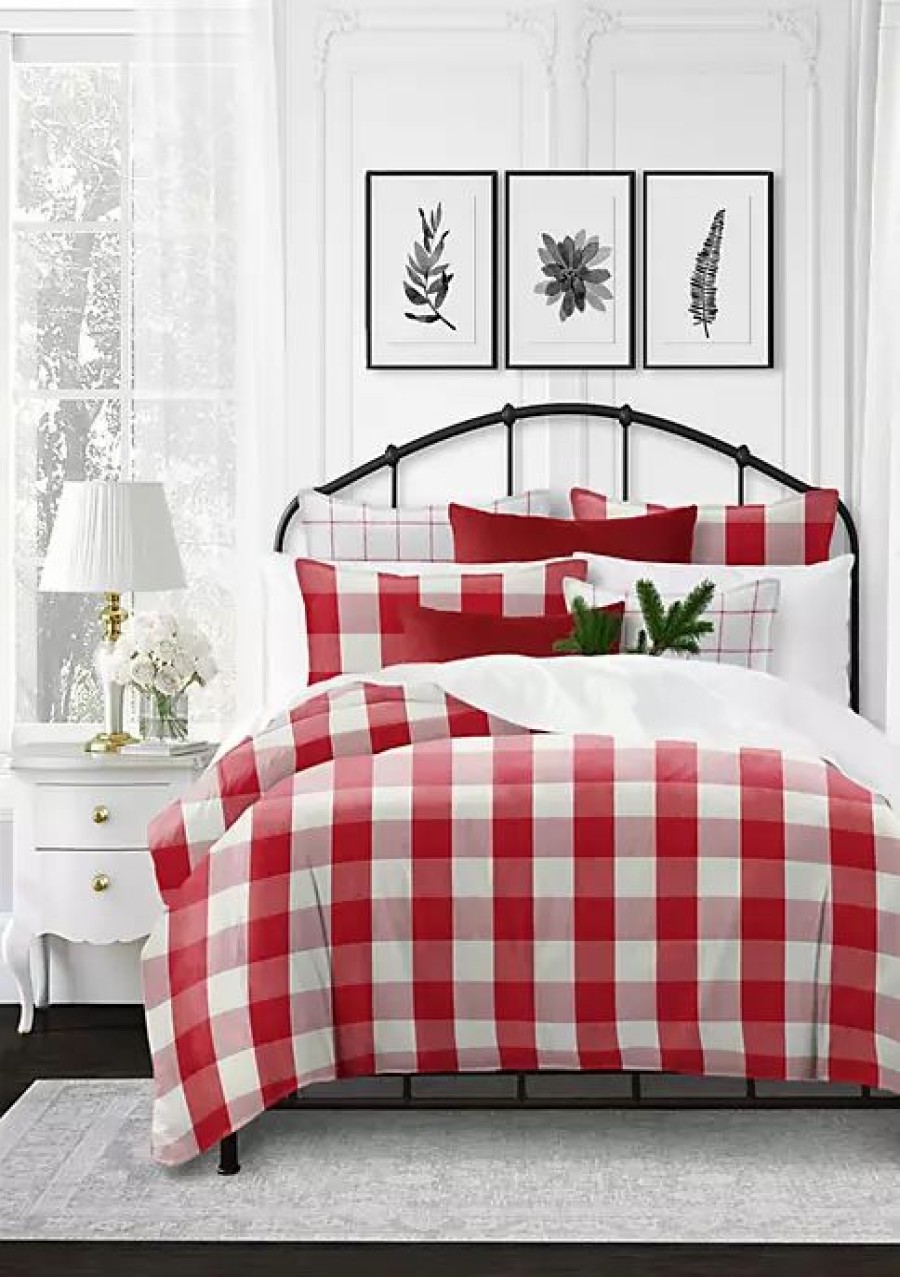 Bed & Bath * | 6Ix Tailors Fine Linens Basic Check King Comforter & 2 Shams Set Red