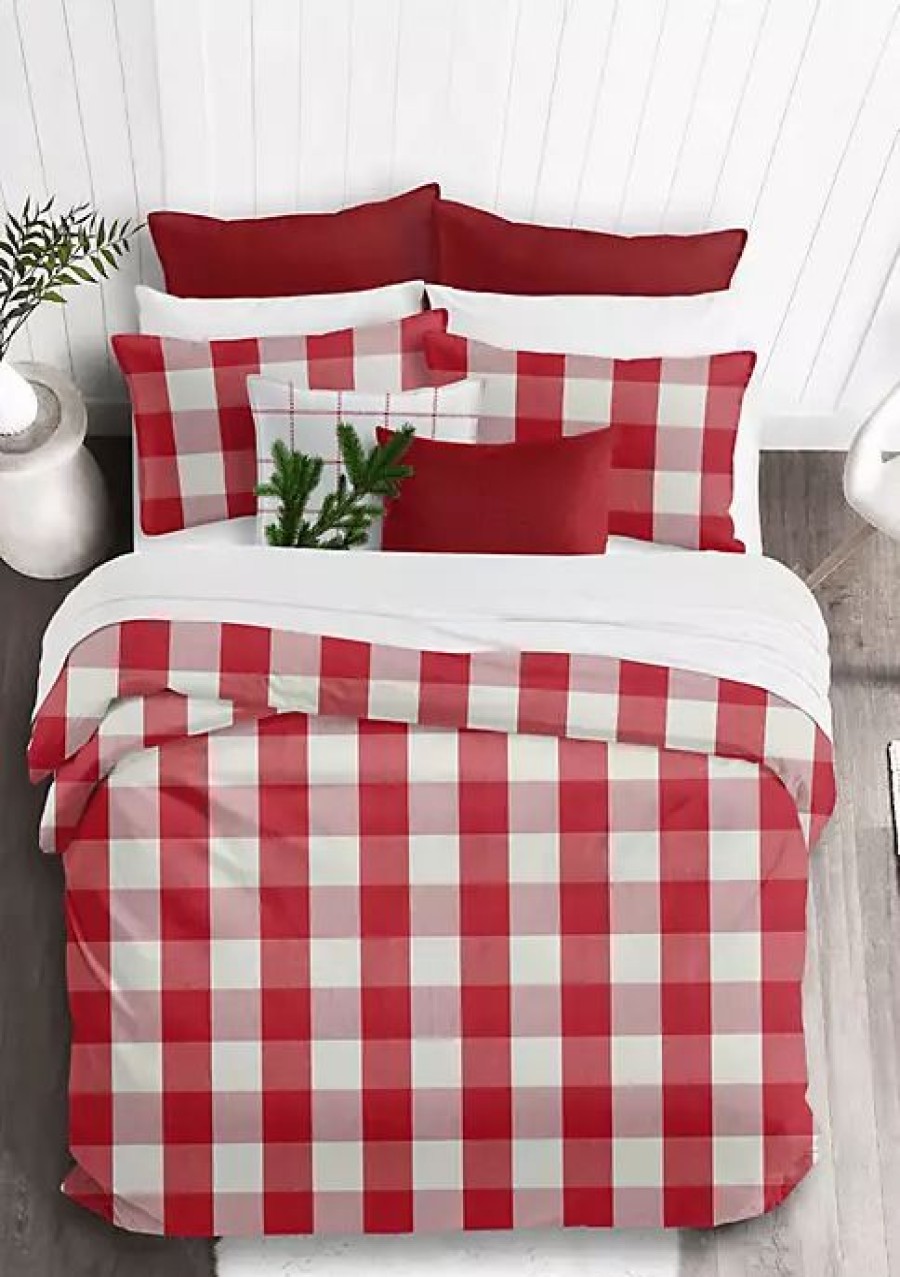 Bed & Bath * | 6Ix Tailors Fine Linens Basic Check King Comforter & 2 Shams Set Red