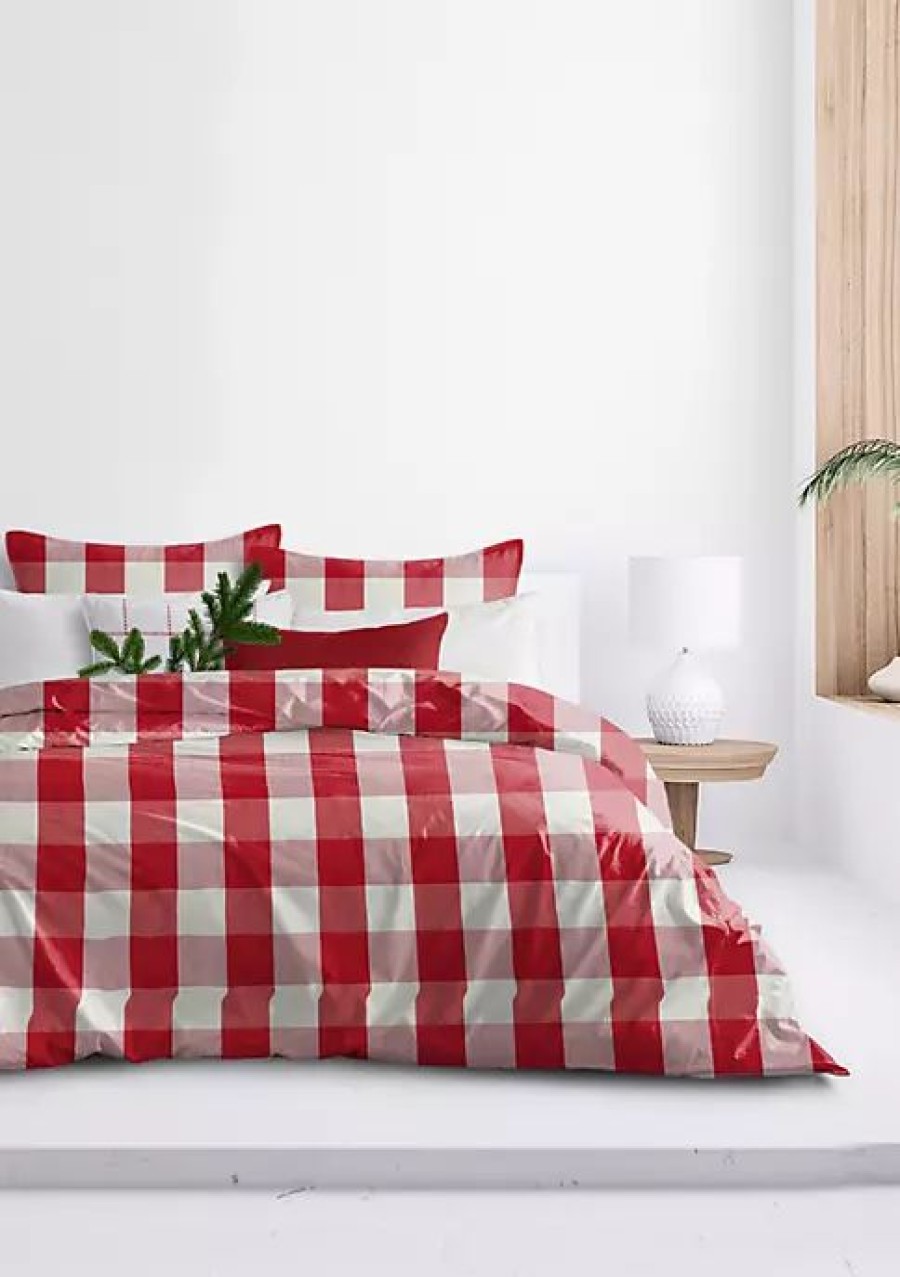 Bed & Bath * | 6Ix Tailors Fine Linens Basic Check Twin Duvet Cover & 1 Sham Set Red