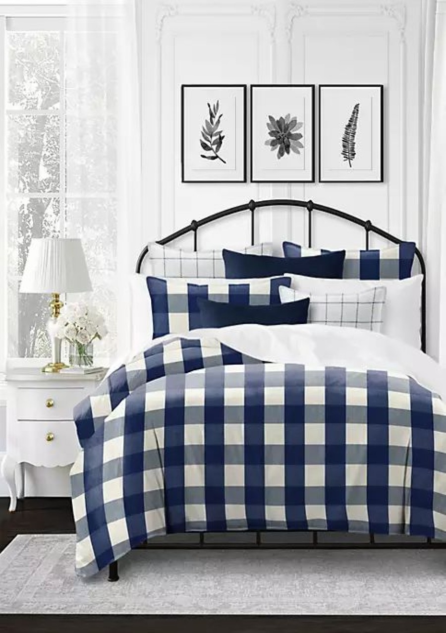 Bed & Bath * | 6Ix Tailors Fine Linens Basic Check Full/Double Comforter & 2 Shams Set Blue