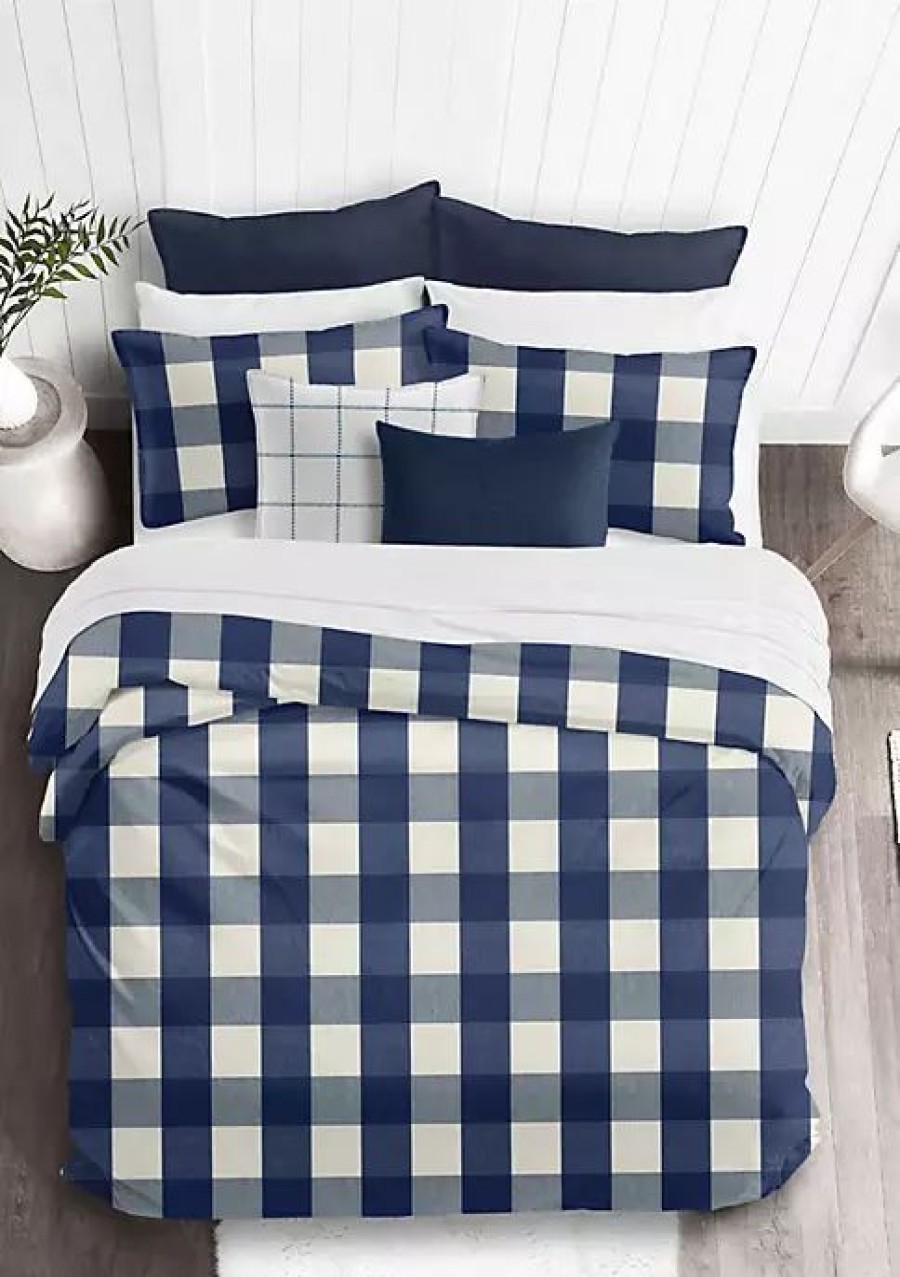 Bed & Bath * | 6Ix Tailors Fine Linens Basic Check Full/Double Comforter & 2 Shams Set Blue