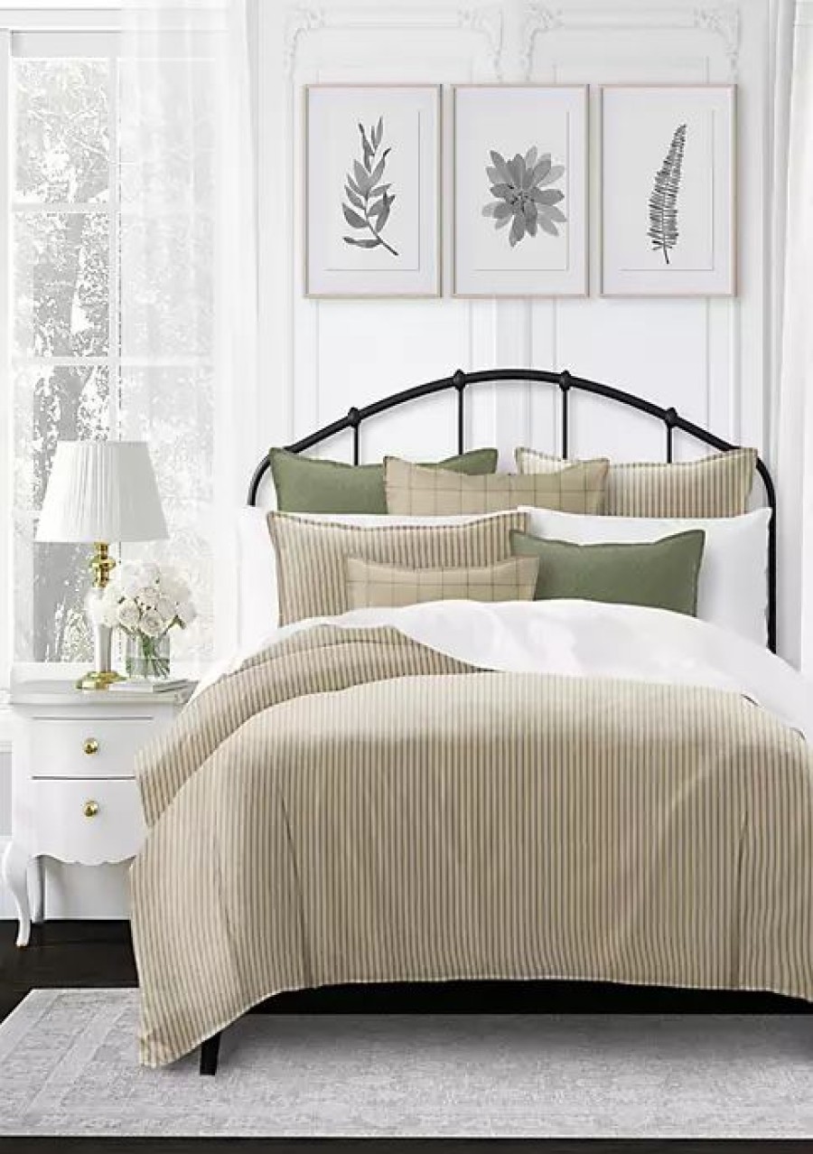 Bed & Bath * | 6Ix Tailors Fine Linens Basic Ticking Stripes California King Comforter & 2 Shams Set Sage