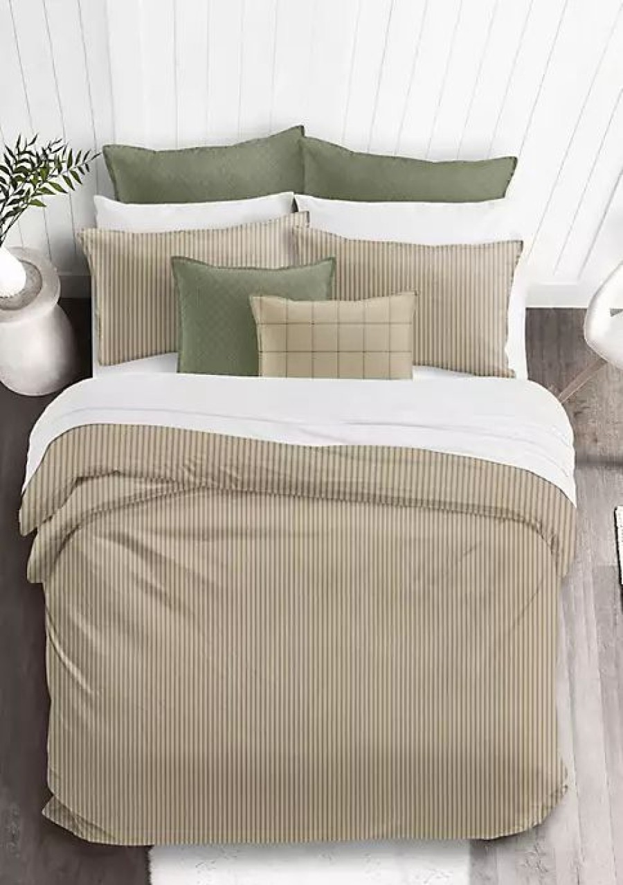 Bed & Bath * | 6Ix Tailors Fine Linens Basic Ticking Stripes California King Comforter & 2 Shams Set Sage