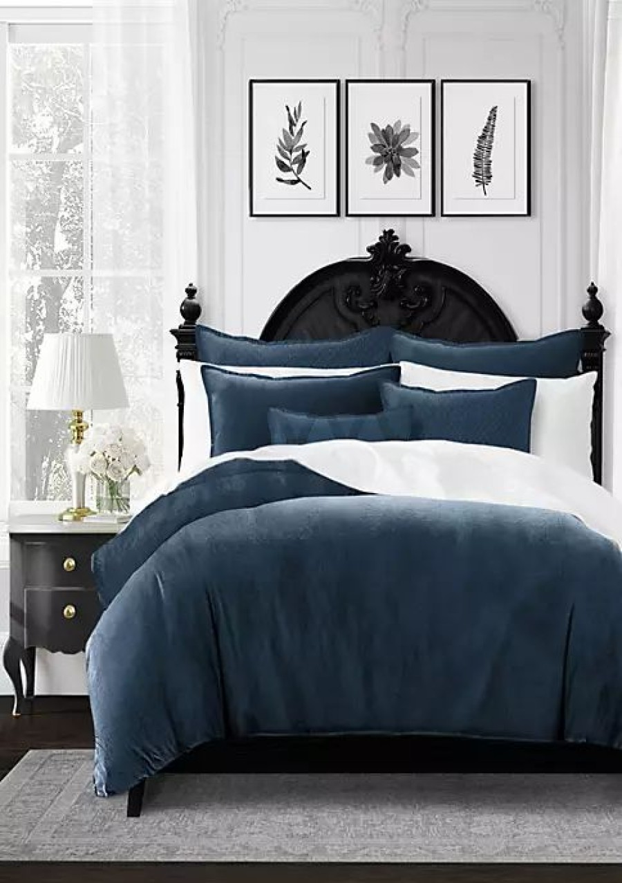 Bed & Bath * | 6Ix Tailors Fine Linens Basic Velvet Full/Double Comforter & 2 Shams Set Marine