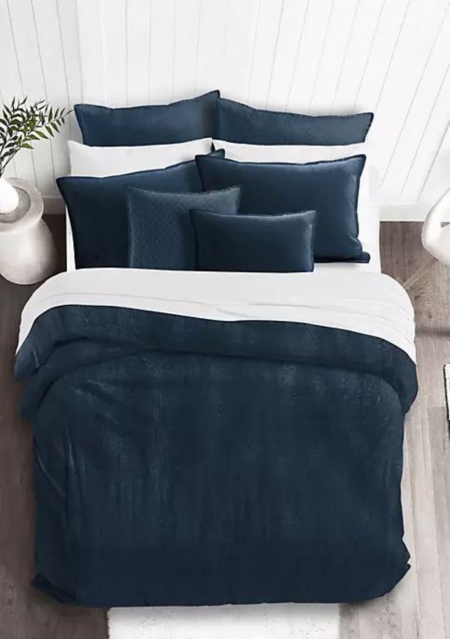 Bed & Bath * | 6Ix Tailors Fine Linens Basic Velvet Full/Double Comforter & 2 Shams Set Marine