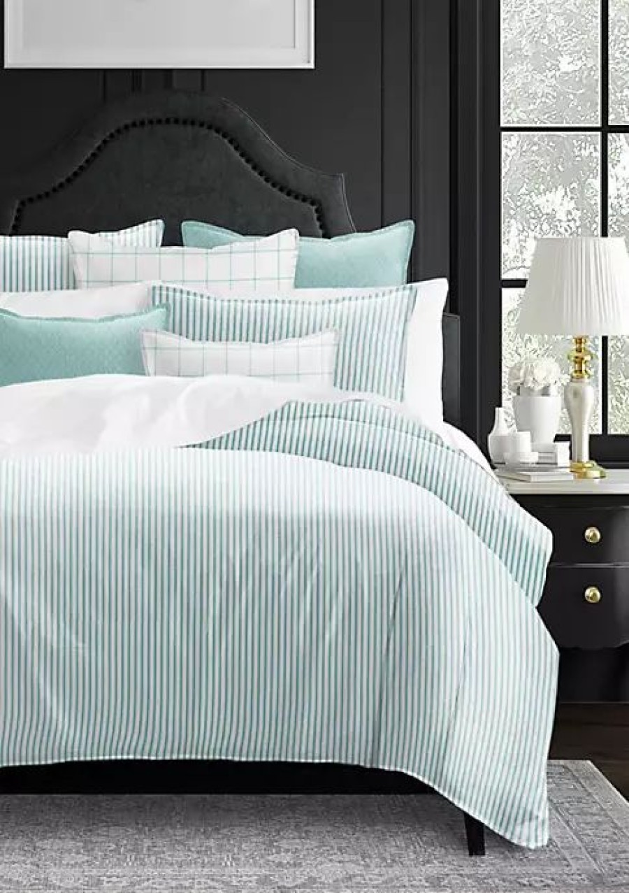 Bed & Bath * | 6Ix Tailors Fine Linens Basic Ticking Stripes Full/Double Duvet Cover & 2 Shams Set Aqua